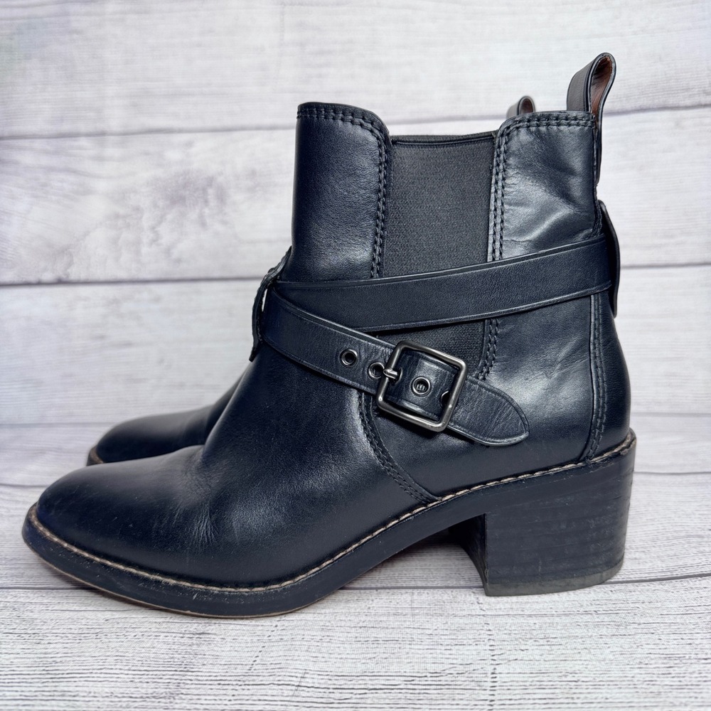 Coach Womens‎ Black Leather Moto Harness Chelsea Boots FG1002 Size 6.5B